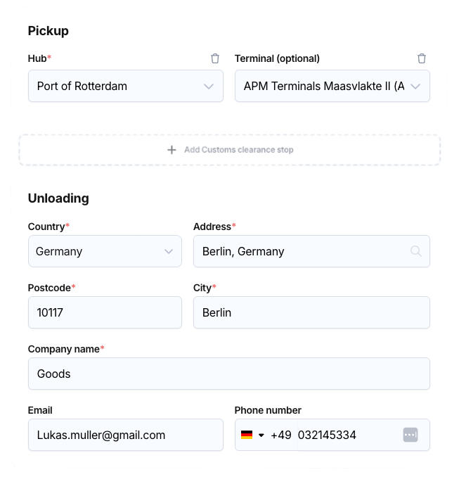 Container shipping pickup and delivery